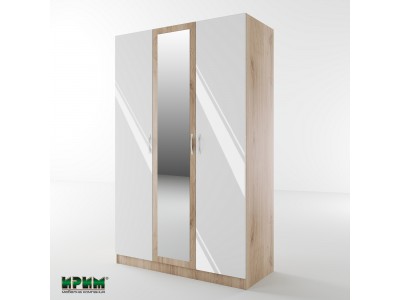 Трикрилен гардероб с огледало Сити 1003 (бяло гланц/сонома арвен)